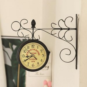 Vintage Art Design Double Sided Platform Wall Clock / Station Clock