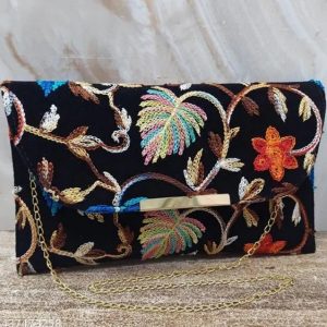 Velvet Embroidered Clutch for Women