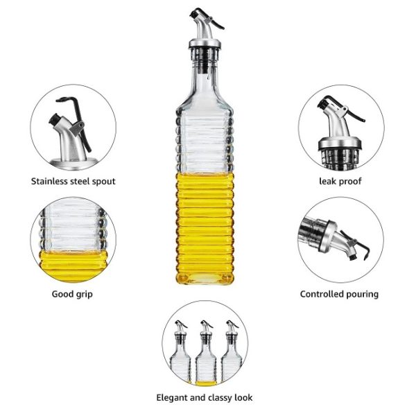Ribbed Glass Leak Proof Premium Oil Dispenser (500 ml) - Image 4