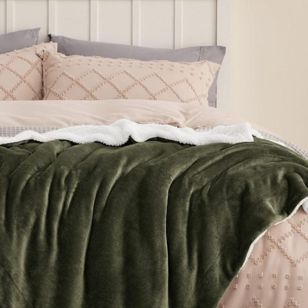 Utopia Bedding Sherpa Plush Fleece Reversible All Season Blanket (Olive Green) - Image 3