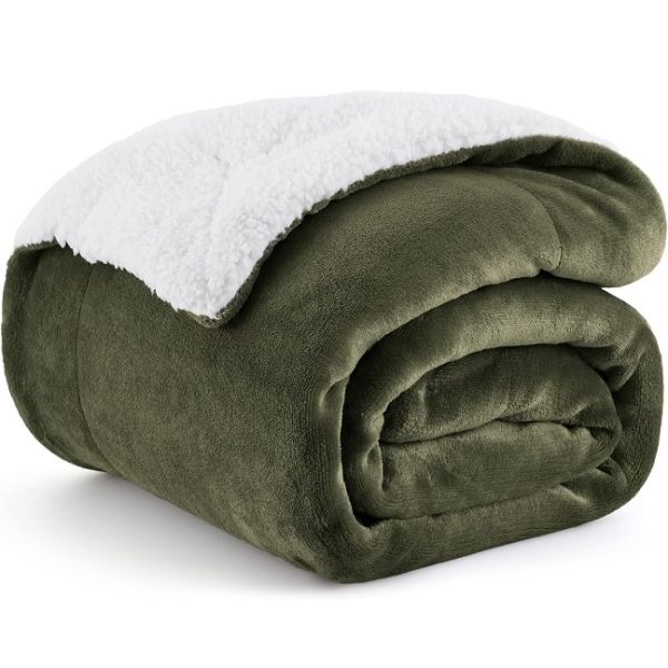 Utopia Bedding Sherpa Plush Fleece Reversible All Season Blanket (Olive Green) - Image 4