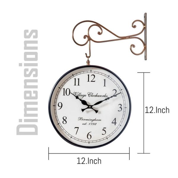 Metal Vintage Double Sided Antique Wall Clock / Station Clock (12 - Inch) - Image 3
