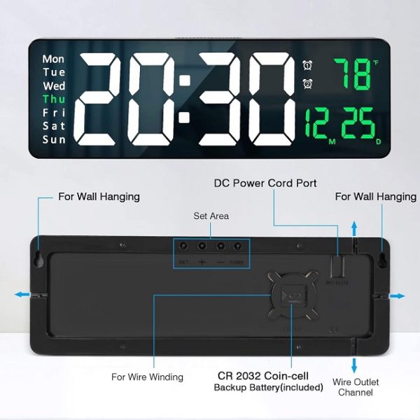 SM-601 16.2” Large Digital Display LED Wall Clock with Remote - Image 2
