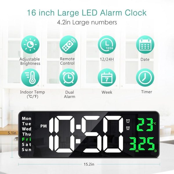 SM-601 16.2” Large Digital Display LED Wall Clock with Remote - Image 4