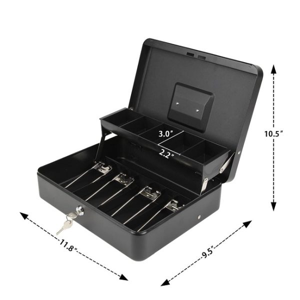 Heavy Metal Cash Box with Safe Key, 5 Coin Slots and 4 Cash Clips - Image 2
