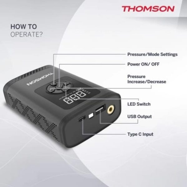 Thomson 150 PSI Digital Tyre Air Pump for Car & Bike - Image 4