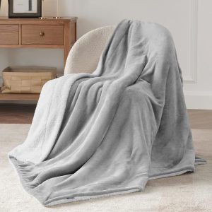 Utopia Bedding Sherpa Plush Fleece Reversible All Season Blanket (Silver)