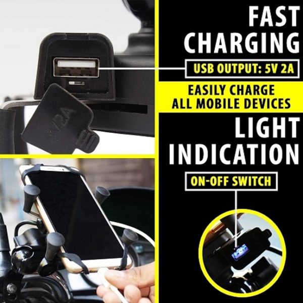 Universal Bike Mobile Holder with USB Charger Port and 360 Degree Rotation - Image 3