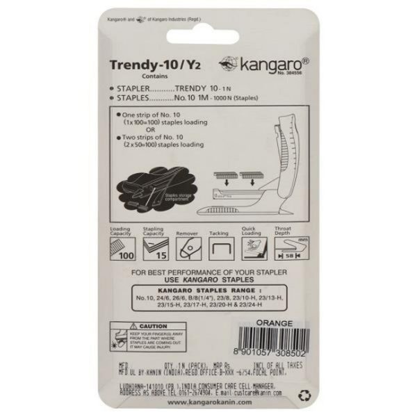 Kangaro Trendy-10/Y2 Orange Stapler with No 10 Staples - Image 2