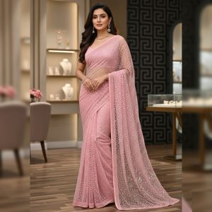 Embroidered Net Saree with running blouse