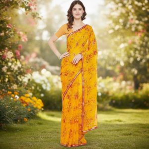 Women's Chiffon Floral Printed Saree with Blouse