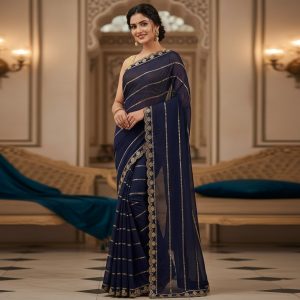 Anmol Zari Georgette Embroidered Women's Saree with Blouse