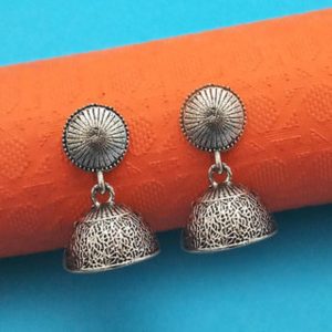 Oxidised Plated Jhumki Earrings