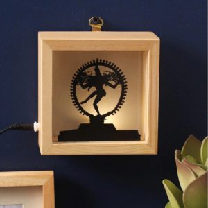 Black Pine Wood Wally Natraj Framed Wall Art with LED lights