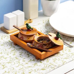 Vareesha 50 ML Sheesham Wood 7 piece Condiment Jars