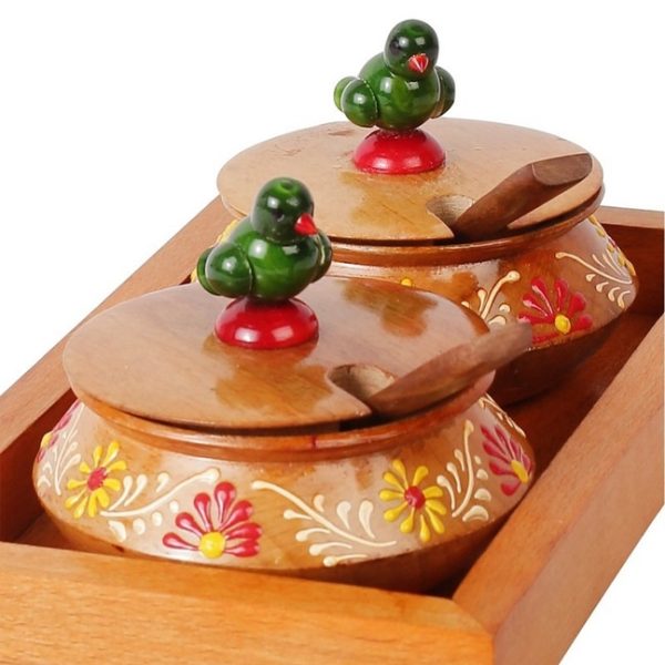Vareesha 50 ML Sheesham Wood 7 piece Condiment Jars - Image 4
