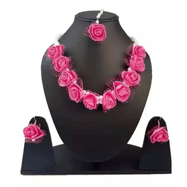 Pink flower necklace set