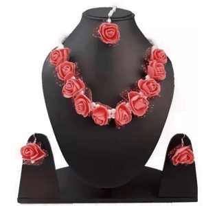 Red flower necklace set