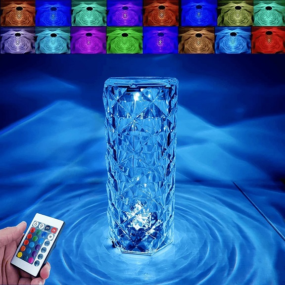 16 Color Changing Rose Crystal Diamond Table Rechargeable Lamp with remote & touch control