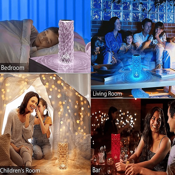16 Color Changing Rose Crystal Diamond Table Rechargeable Lamp with remote & touch control - Image 3