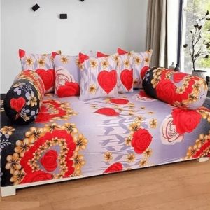 8 Piece Diwan Set (1 Bedsheet, 2 Bolster Covers and 5 Cushion Covers)