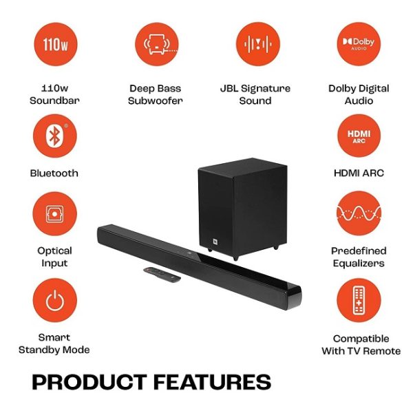 JBL Cinema Dolby Digital Soundbar with Extra Deep Bass Subwoofer (110 watt) - Image 2