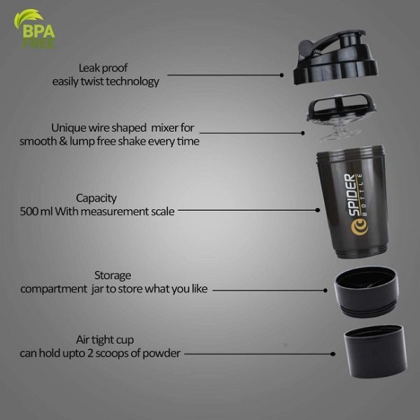 Spider Protein Shaker / Shaker Bottle / Gym Bottle (BPA Free) - 500 ml - Image 3