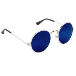 Mirrored Full Rim Round Metal Sunglass (Blue)