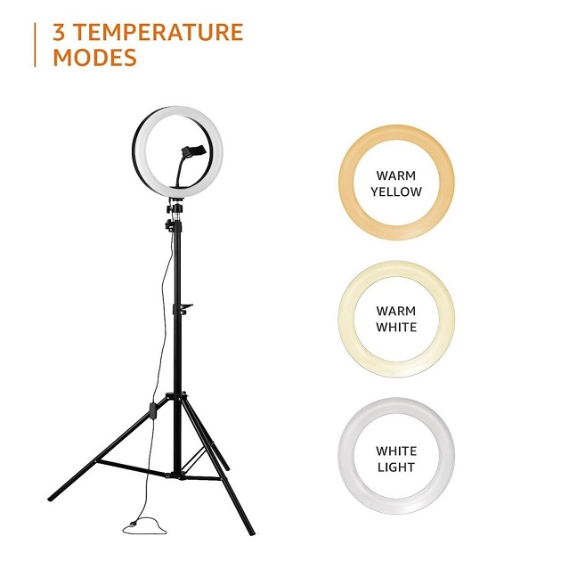 10 inch ring light with height adjustable tripod, mobile holder and 180 degree light rotation (7 feet)* - Image 2