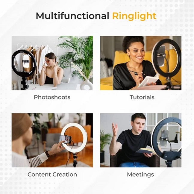 10 inch ring light with height adjustable tripod, mobile holder and 180 degree light rotation (7 feet)* - Image 4