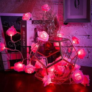 Rose Flowers String Lights (16 LEDs) - Pink