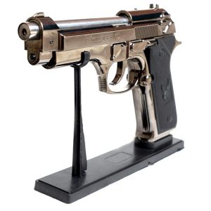 Antique Red Flame Metal Body Refillable Pistol Shape Lighter With Stand