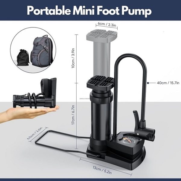 Portable Tyre inflator pump with Pressure Gauge for Bike, Car, Cycle and Football - Image 2