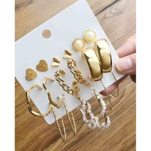 Set of 9 Gold-Plated Hoop & Stud Earrings