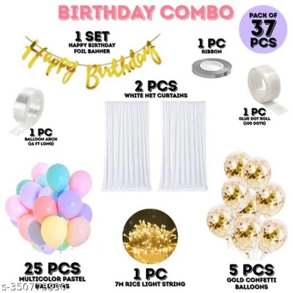 Birthday party decoration combo with Curtain & LED light (BPDC6) - Image 2