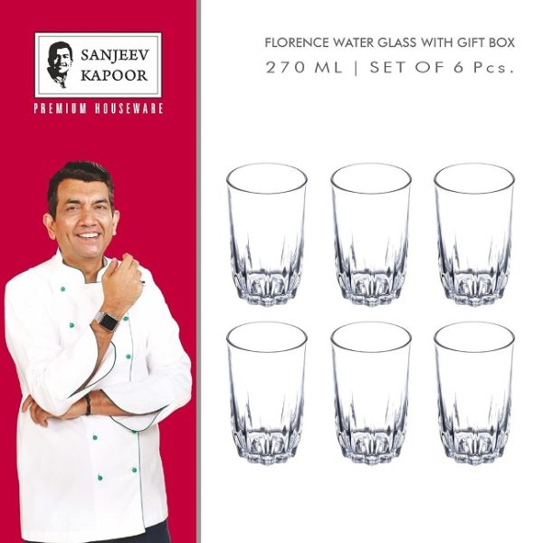 Sanjeev Kapoor Florence Set of 6 Water Glass (270 ml) - Image 2