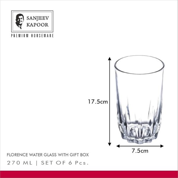 Sanjeev Kapoor Florence Set of 6 Water Glass (270 ml) - Image 3