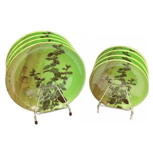 Melamine Pudina Leaf Plates 8 Piece Combo Set  (4 Full Plate + 4 Half Plate) - 10.5 inch & 8 inch
