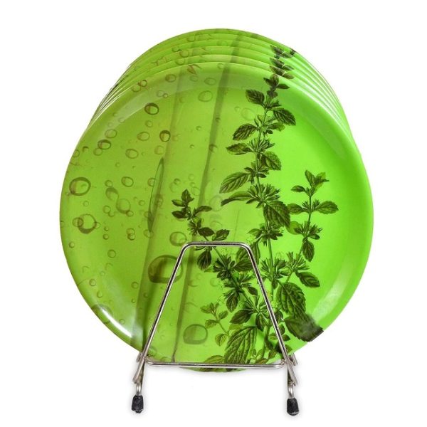 Melamine Pudina Leaf Plates 8 Piece Combo Set  (4 Full Plate + 4 Half Plate) - 10.5 inch & 8 inch - Image 2