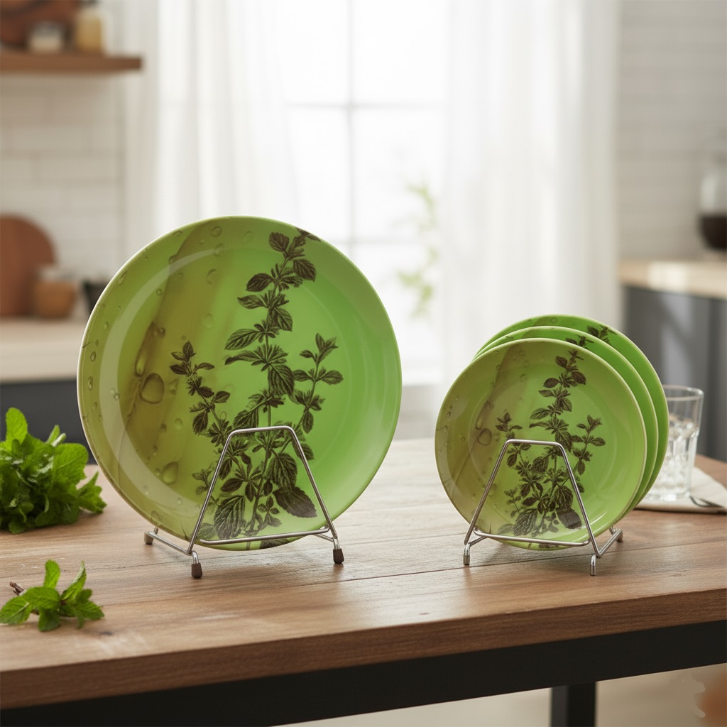 Melamine Pudina Leaf Plates 8 Piece Combo Set (4 Full Plate + 4 Half Plate) - 10.5 inch & 8 inch - Image 5