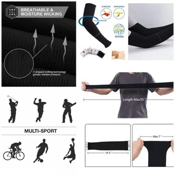 Gamsung Unisex black UV protection arm sleeves with cooling effect and high stretch capacity - Image 2