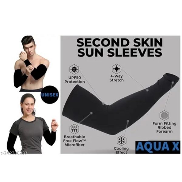 Gamsung Unisex black UV protection arm sleeves with cooling effect and high stretch capacity - Image 3