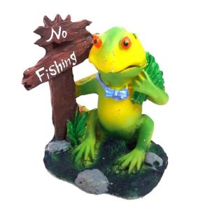 No Fishing Frog Action Aquarium Ornament with air Bubbles