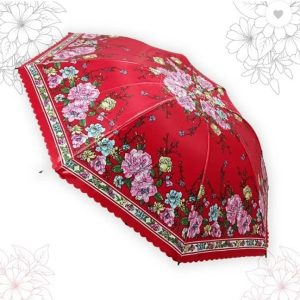 Artistic Full Size Floral Red Umbrella