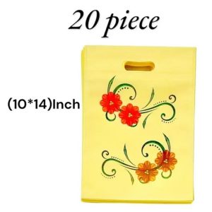 Non-woven 10*14 Inch Flower pattern D-Cut Bags for Gifting / Return gift / Grocery (Pack of 20)