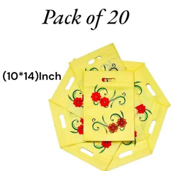 Non-woven 10*14 Inch Flower pattern D-Cut Bags for Gifting / Return gift / Grocery (Pack of 20) - Image 3