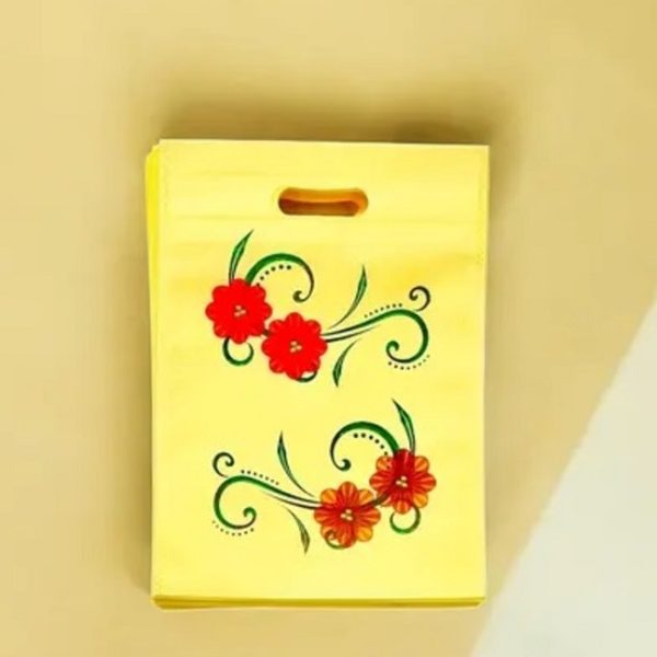 Non-woven 10*14 Inch Flower pattern D-Cut Bags for Gifting / Return gift / Grocery (Pack of 20) - Image 4