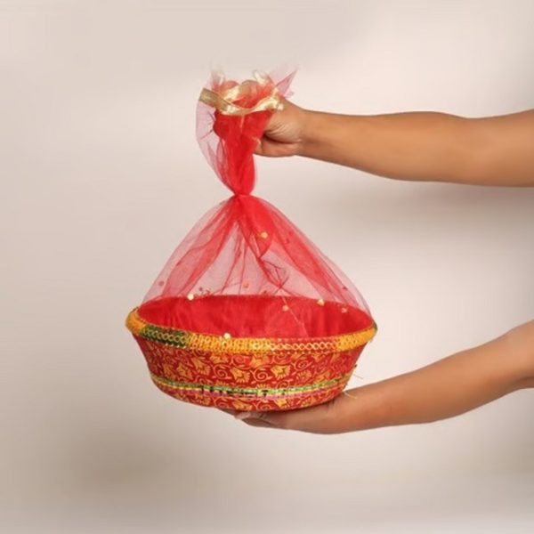 Handmade Decorated Fruit / Snacks Gift  Basket with Readymade Net Packing (12 inch) - Image 2