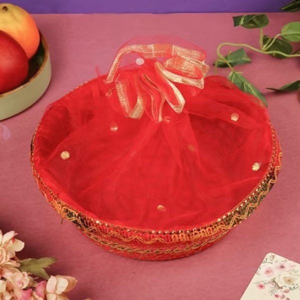 Handmade Decorated Fruit / Snacks Gift  Basket with Readymade Net Packing (12 inch) - Image 3