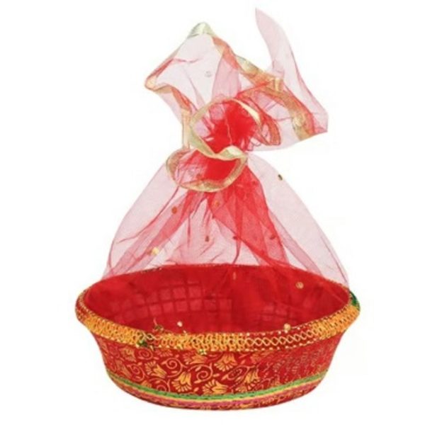 Handmade Decorated Fruit / Snacks Gift  Basket with Readymade Net Packing (12 inch) - Image 4